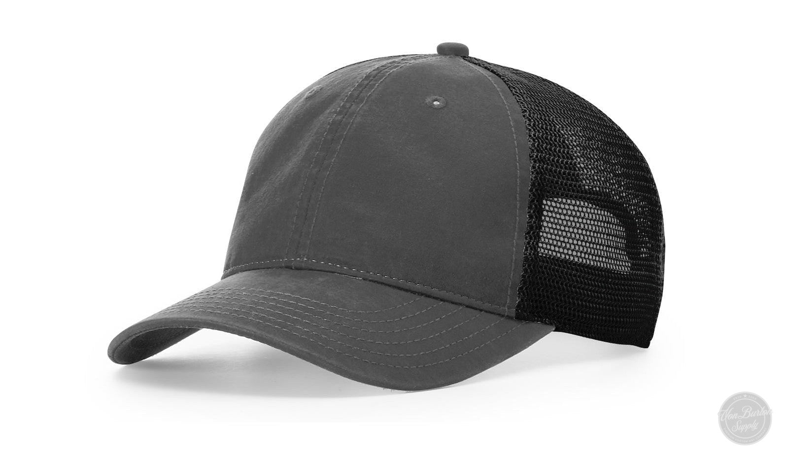 Richardson 211 Garment Washed Custom Leather Patch Trucker Hat-Richardson 211 Garment Washed Custom Leather Patch Trucker Hat-Custom Patch Hats-Custom Leather Patch Hats in Texas-Custom Hats In Conroe-Custom Richardson Patch Hats-Custom YupoongPatch Hats-Von Burton Supply-Grey/Black-Von Burton Supply Co., leather patch hats wholesale, custom leather patch hats wholesale