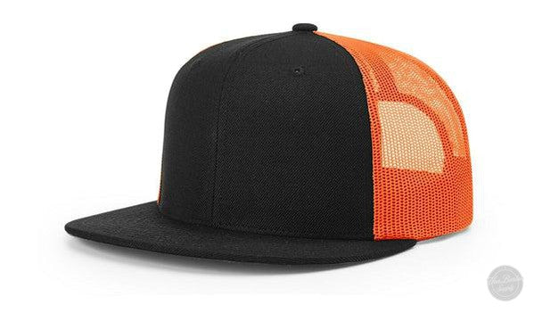 Richardson 511 Flatbill Wool Blend Custom Leather Patch Hat-Black/Neon Orange-Von Burton Supply Co.-Custom Richardson Yupoong Leather Patch hats in Houton Texas-Custom Patch Hats
