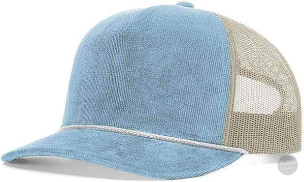 Richardson 930 Troutdale Corduroy Rope Leather Patch Trucker Hat-Von Burton Supply-Light Blue/Sand-Von Burton Supply Co.-Custom Richardson Leather Patch Hats Conroe Houston Texas-Custom Hats Houston-Custom Hats Austin-Custom Hats Dallas, Premium Custom Leather Patch Hats