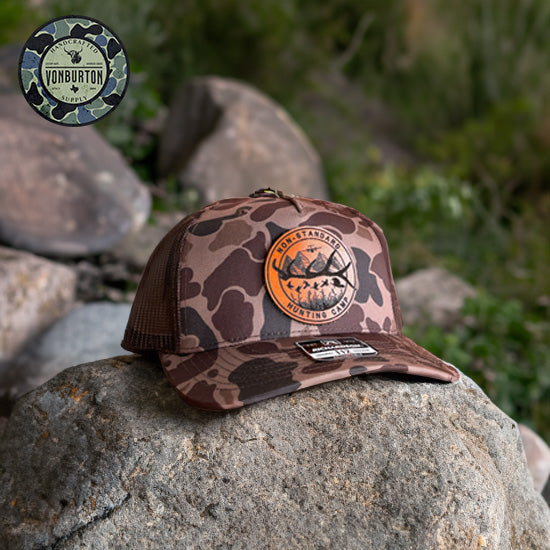 Leather hat patches, custom hats, custom caps, custom patch hats, custom leather patch hats, leather patch hats, custom leather patch hats, custom leather patch trucker hats, duck camo hats, custom leather patch hats no minimum