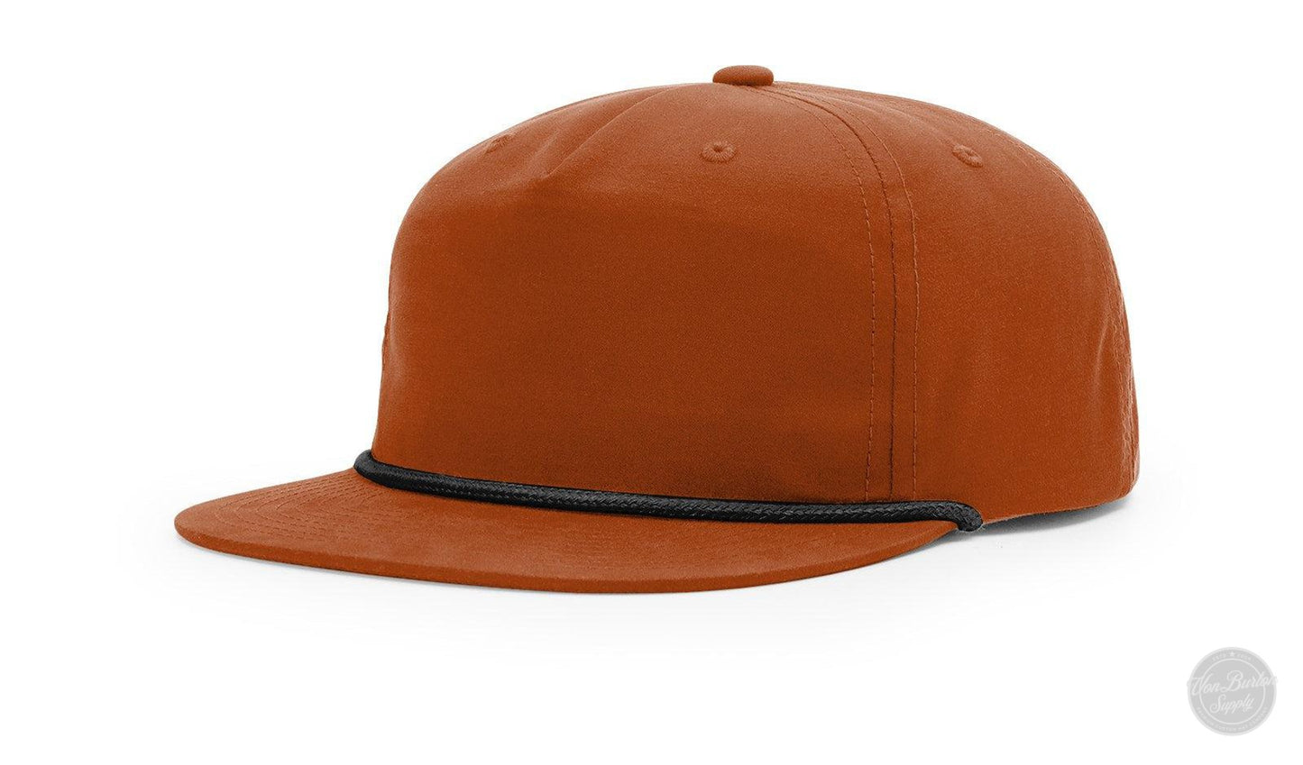 Richarson 256 Umpqua Rope Custom Leather Patch Hat-Dark Orange-Von Burton Supply Co.-Custom Leather Patch Hats in Houston Texas, Custom Richardson 256 Umpqua Leather Patch Hats, custom rope hats, custom leather patch trucker hats