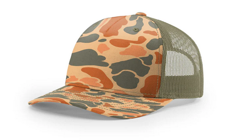 Custom Richardson 112PFP Duck Camo Trucker Hats Camo Hat Richardson Harvest/Light Brown