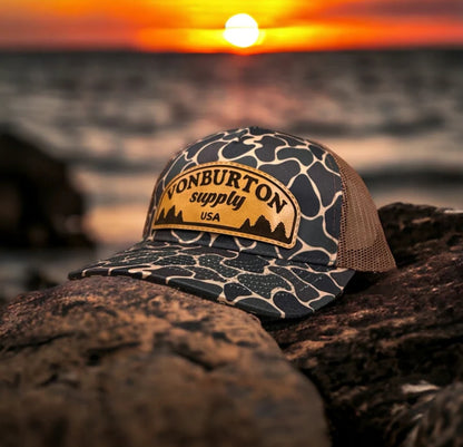 custom leather patch hats, duck camo hats, leather patch hats, custom leather hat patches, hat patches, color hat patches, duck camo patch hats, custom camo hats, custom ranch hats, custom caps, custom hats, custom patch hats, custom rtic tumblers, custom richardson leather patch trucker hats
