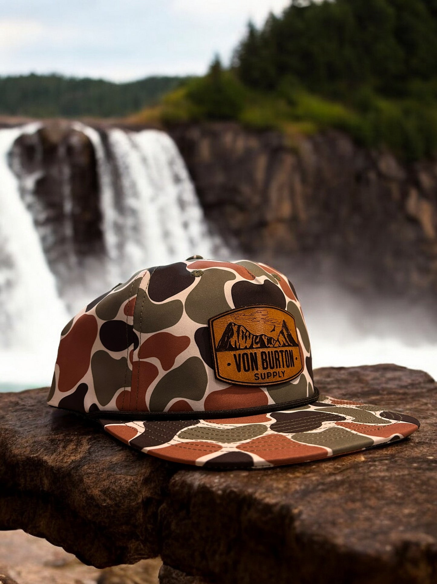 leather patch hats, custom leather patch hats, duck camo hats