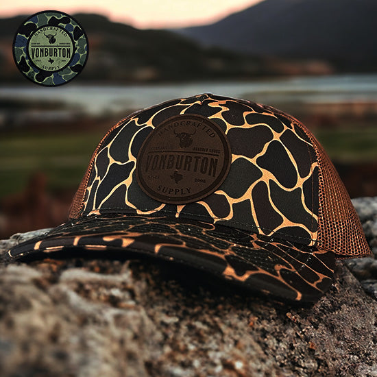 custom leather patch hats, duck camo hats, leather patch hats, custom leather hat patches, hat patches, color hat patches, duck camo patch hats, custom camo hats, custom ranch hats, custom caps, custom hats, custom patch hats, custom rtic tumblers, custom richardson leather patch trucker hats