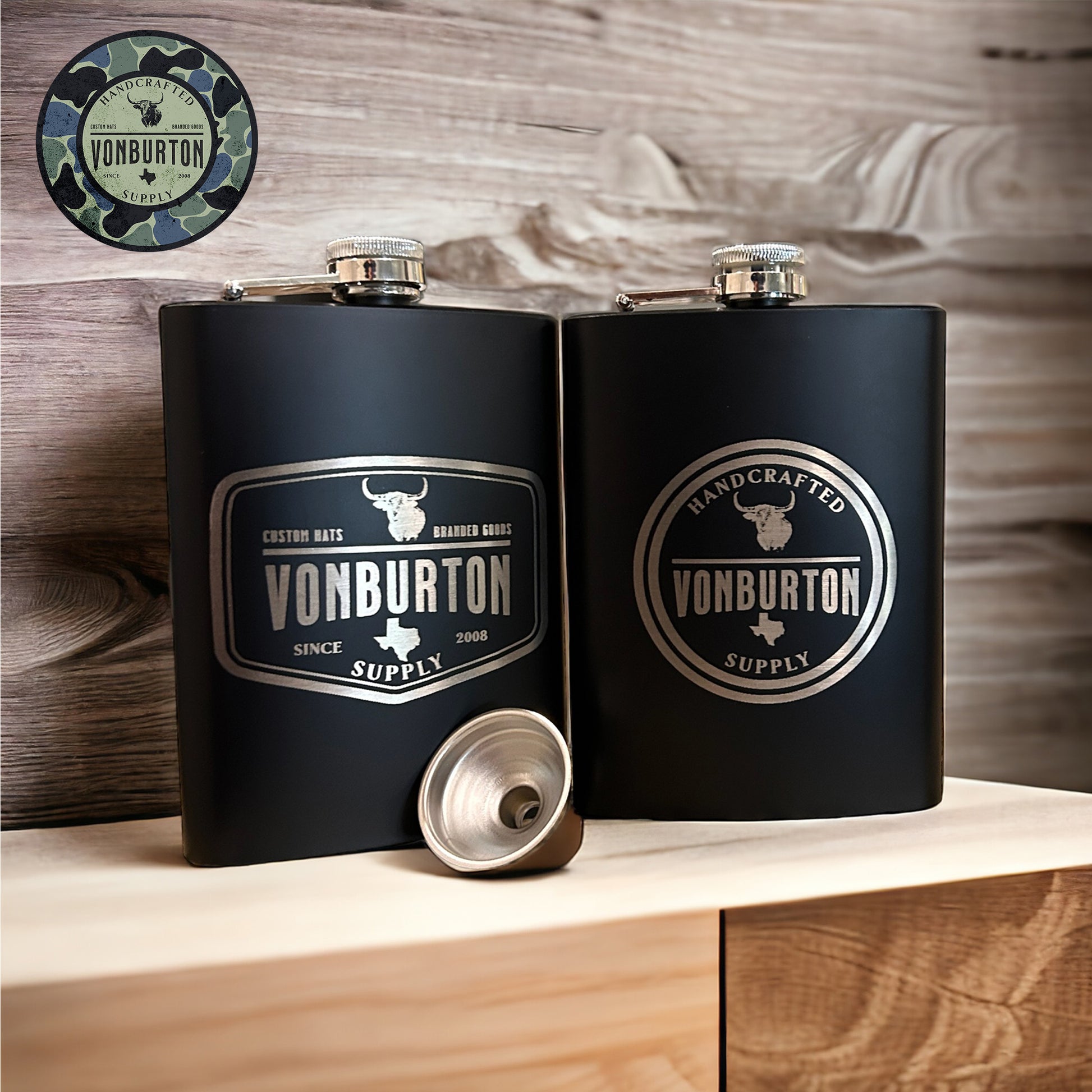 Custom Engraved Stainless Steel Whisky Flask Flask Von Burton Supply Co.   