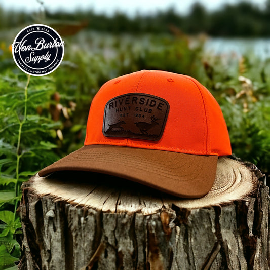 Custom Richardson 884 leather patch hat, orange hunting hat