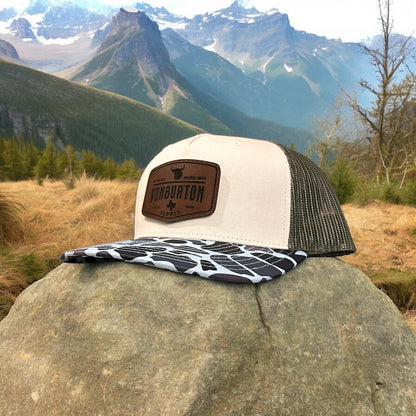 duck camo hats, custom leather patch hats, leather patch hats