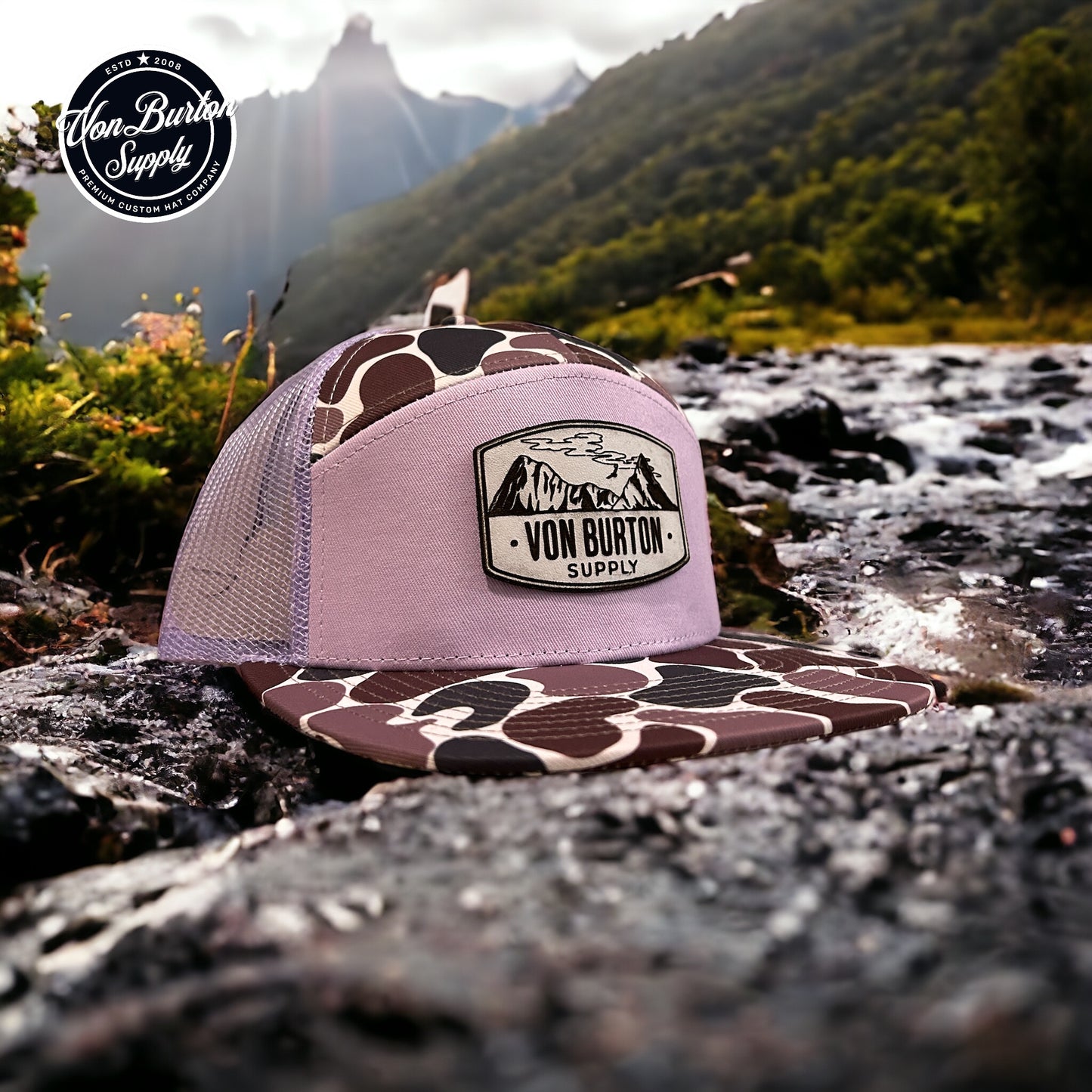 Classic Duck Camo 7 Panel Hat Fireweed Camo Hat Von Burton Supply   
