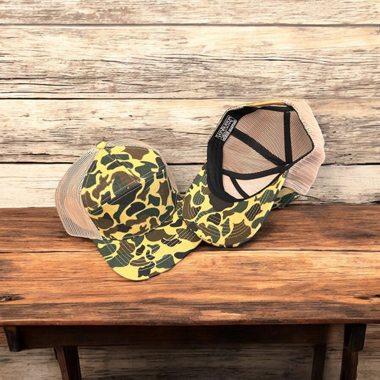 Vintage Duck Camo 7 Panel Trucker Hat Aspen  Von Burton Supply   